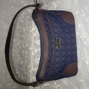 Vintage,Vera Bag blue fabric with brown  accents.